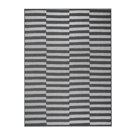 My Magic Carpet 5'x7' Machine Washable Non-Slip Area Rug - Tratti Offset Stripe Black Cream