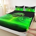 thumbnail image 3 of Manfei Boys Basketball Twin Sheet Sets, Teens Sports Twin Fitted Sheet, Green Gradient Basketball Court Flat Sheet, Luxury Bedroom Decor 3pcs, 3 of 7