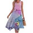 thumbnail image 5 of pimelu Dresses for Women Formal Dresses for Women Beach Irregular Pleated Swing Tunic Tank Midi Dress Summer Casual Marbled Print Sleeveless Round Neck Women Knee-Length Sundress, 5 of 5