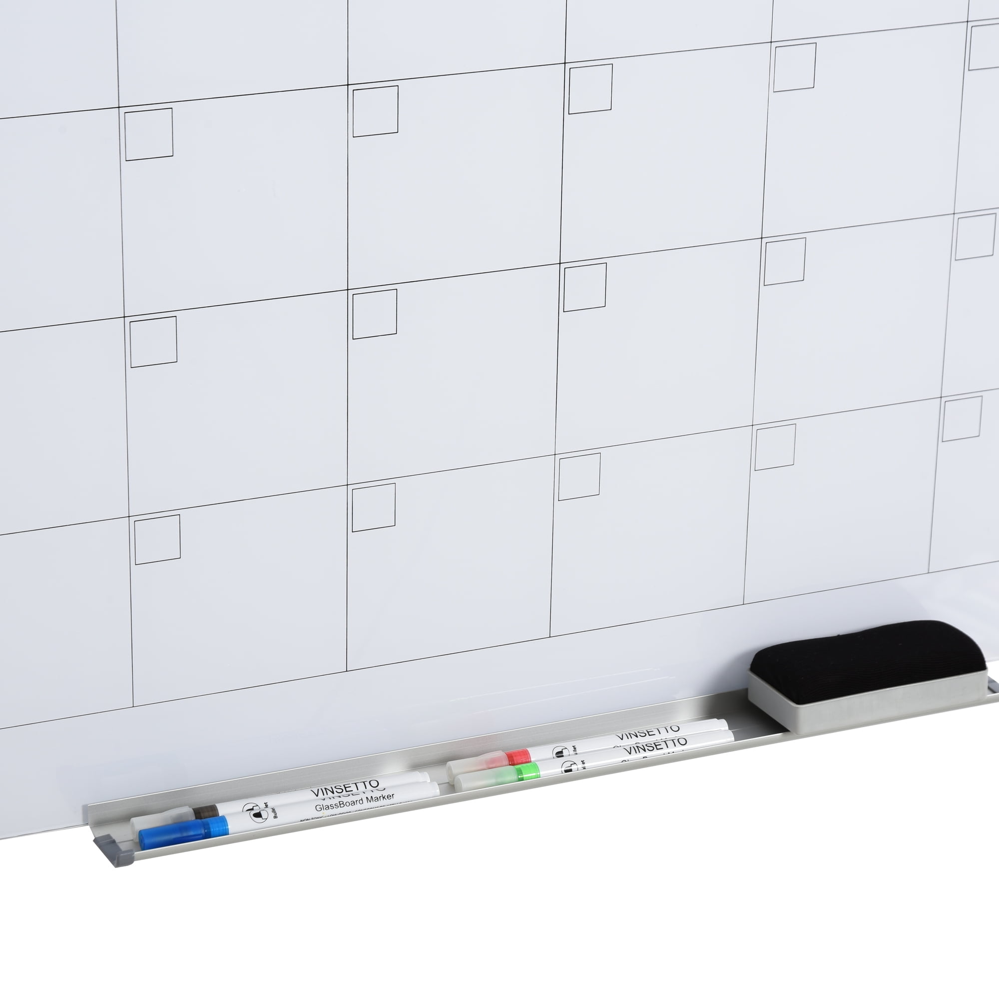Vinsetto 35"x23" Dry Erase Wall Calendar Glass Whiteboard Monthly Planner for Homeschool Supplies & Home Office Organization w/ 4 Markers and Eraser