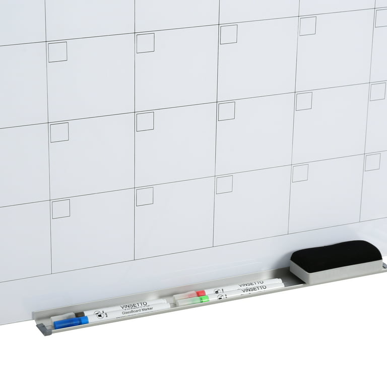 Vinsetto Wall Hanging Calendar Glass Dry-Erase Board with 4 Colored Markers, White