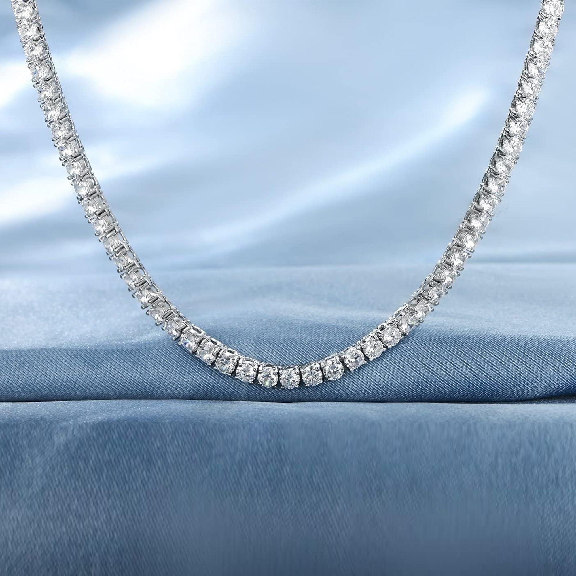 GEMSME Tennis Necklaces for Women Men 18K White Gold Plated 3.0mm Round Cubic Zirconia Classic Tennis Necklace 22 Inch