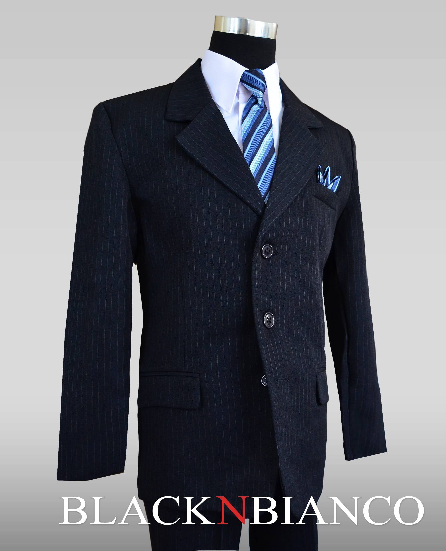 Boys Dark Navy Pinstripe Suit complete outfit dresswear - Walmart.com