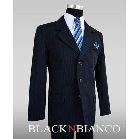 Boys Dark Navy Pinstripe Suit complete outfit dresswear