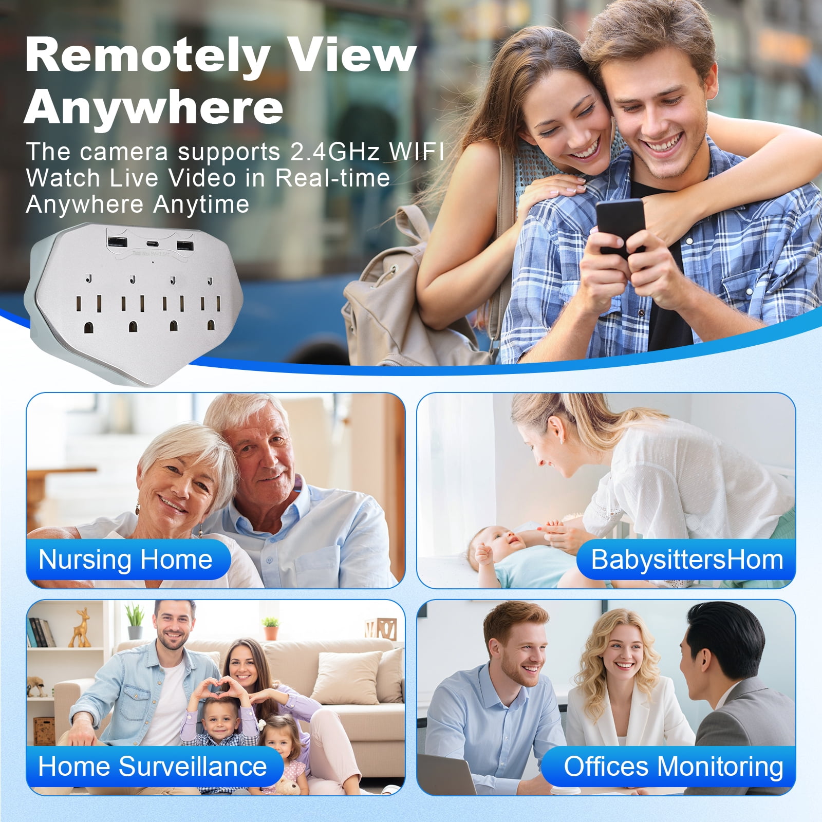 1080P WiFi Security Camera Wall Outlet - Mini Indoor Camera with Local SD Card Storage (SD card not included), 120° Wide Angle, Plug-in Camera for Baby, Pet & Home Security