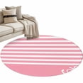 thumbnail image 2 of Round Area Rugs Collection 3 Ft, Pink Anchor Non-Slip Residential Carpet, Modern Nautical White Geometric Stripes Indoor Crawling Mats Doormat Runner Rugs Play Mat for Bedroom, 2 of 8