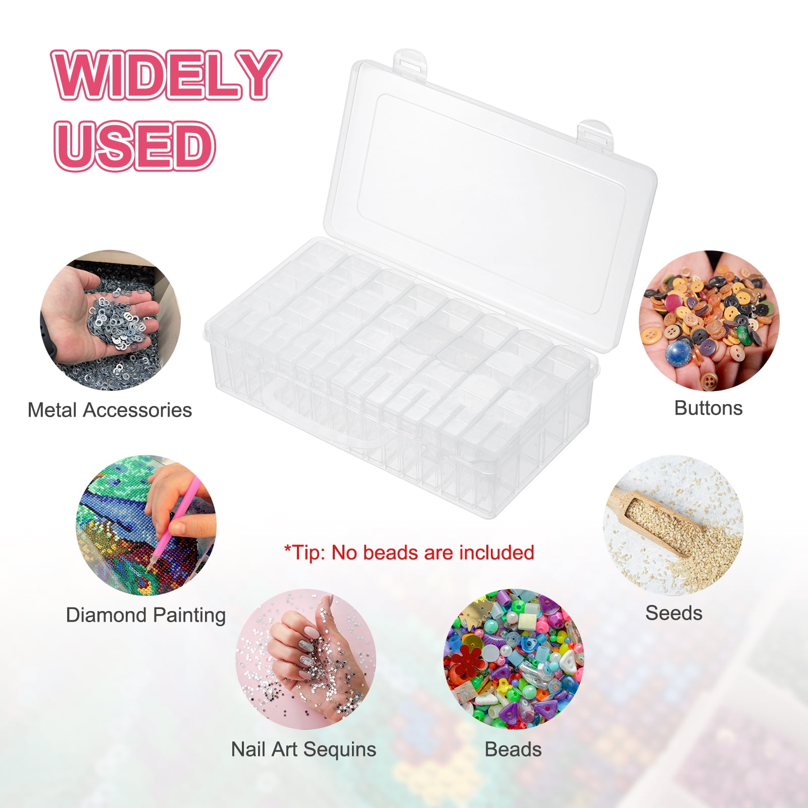 Uxcell 40 Slots Diamond Art Storage Containers, Clear Plastic Diamond Art Painting Beads Organizer Case Accessories with Labels for Jewelry Nail Crafts Rhinestones, 8.4x4.4x2.1inch