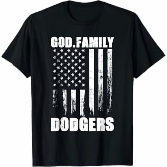 God. Family. Dodgers. Vintage USA Flag T-Shirt