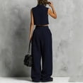 thumbnail image 4 of mihongmao Summer 2 Piece Sets For Women Dressy Club Outfits Women Turtleneck Sleeveless Crop Top 2 Piece Outfit Casual Loose Wide Leg Sweatpants Set With Pockets Navy L, 4 of 5