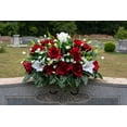 thumbnail image 2 of Sympathy Silks Artificial Cemetery Flowers 30" White Amaryllis/Red Rose cemetery saddle, 2 of 7