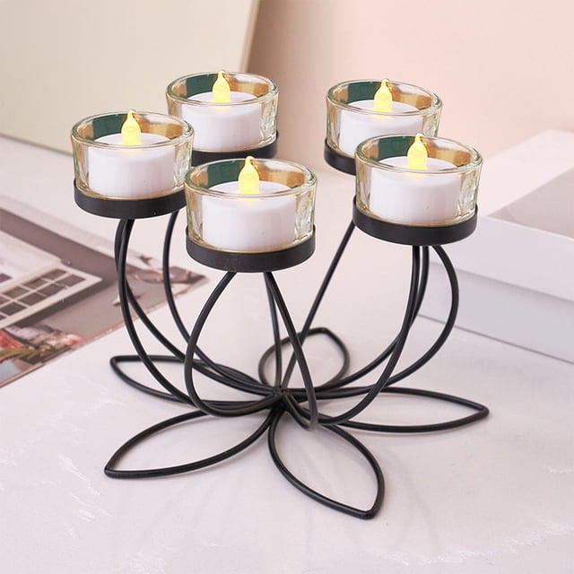 Portavelas de hierro | Soporte para velas con diseño floral | Portavelas individual para decoración de mesa, decoración del hogar, centro de mesa para bodas y cenas románticas.
