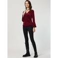 thumbnail image 2 of Blusa de terciopelo con cuello en V para mujer borgoña M, 2 of 6