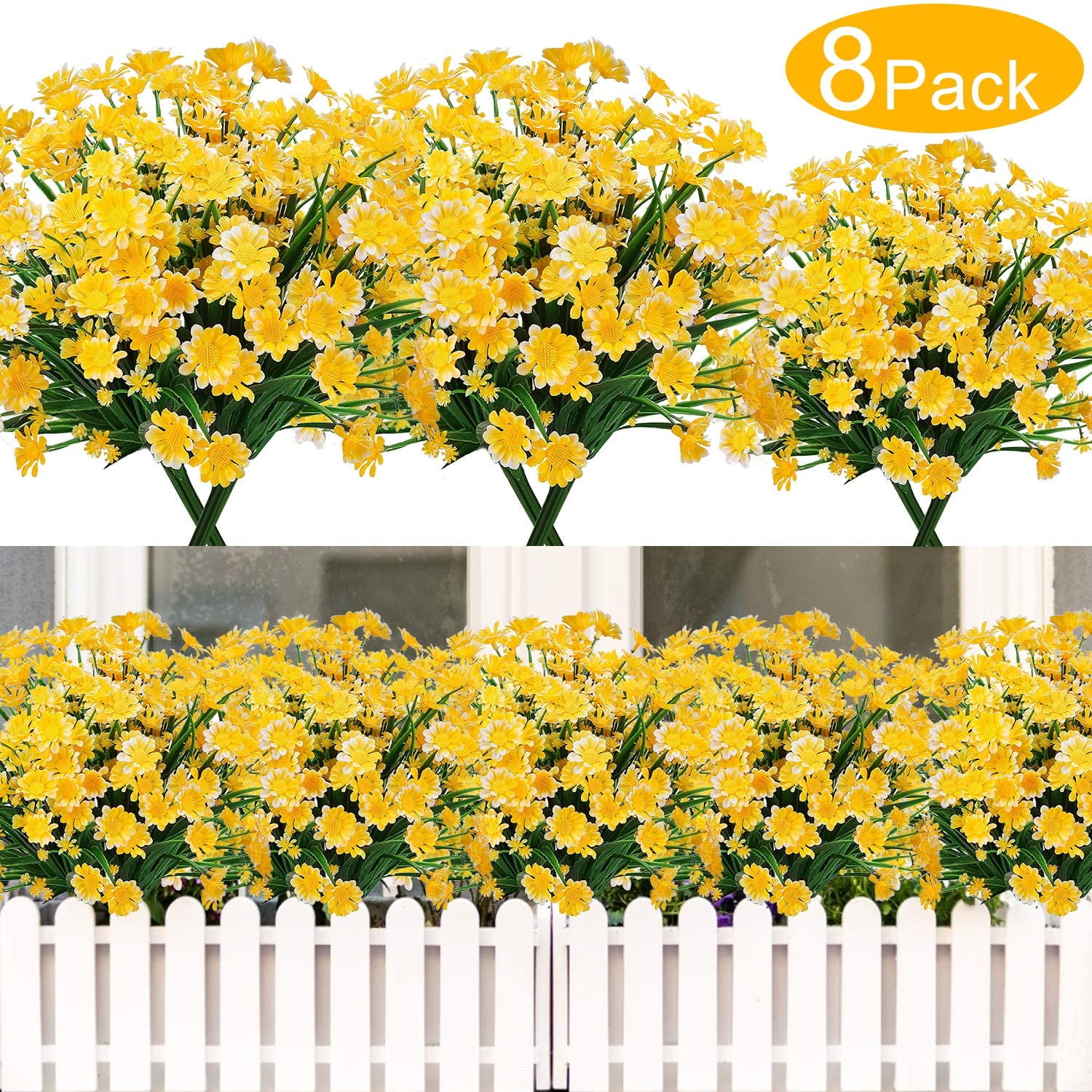 8 Bundles Artificial Flowers UV Resistant Outdoor DecorationFaux