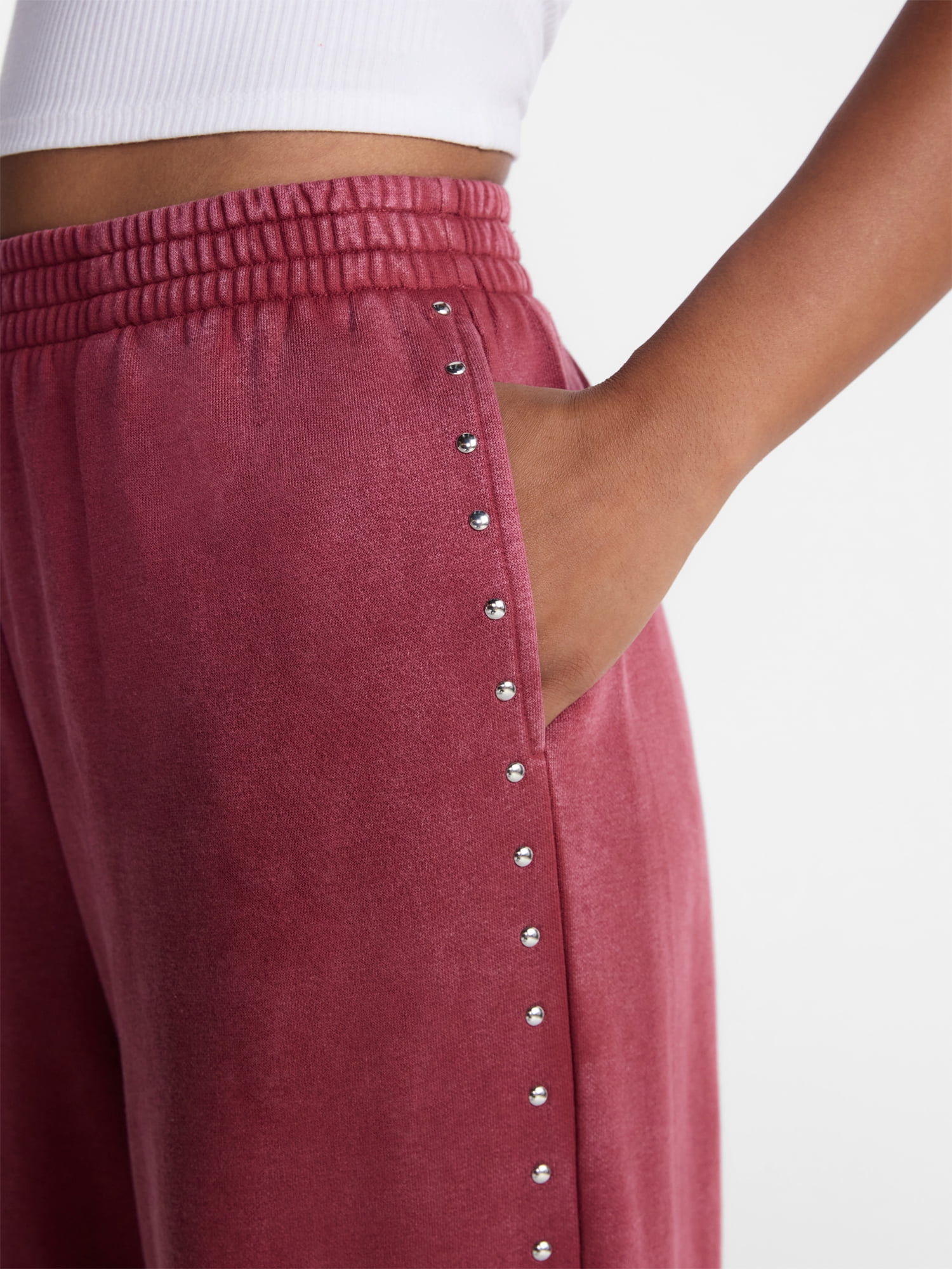 No Boundaries Mineral Wash Studded Sweatpants, 31" Inseam, Women's XXS-XXL