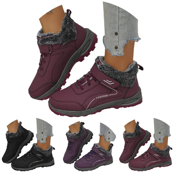 Dakaela Womens Winter Snow Boots Warm Fleece Lined Ankle Booties Anti Slip Outdoor Trekking Walking Shoes