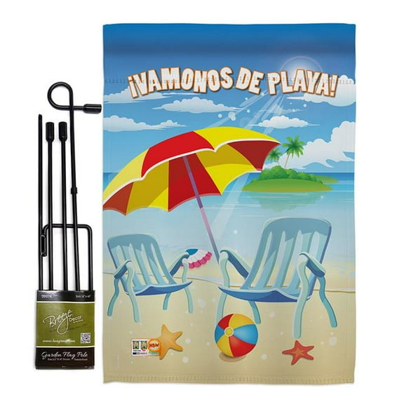 Breeze Decor BD-SU-GS-106057S-IP-BO-D-US19-BD 13 x 18.5 in. Vamonos de Playa Summer Fun in The Sun Impressions Decorative Vertical Double Sided Garden Flag Set with Banner Pole