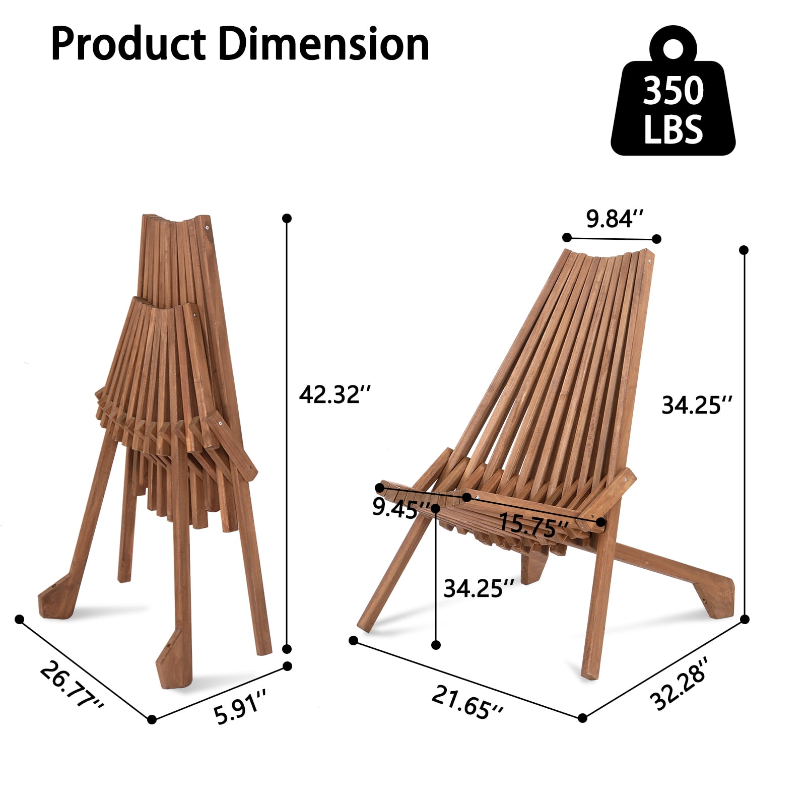 Acacia Wood Folding Chair, Natural Wood Color, Boho Chic Ergonomic Design, 400 lbs Weight Capacity, Foldable Portable Outdoor Chair for Balcony Patio Backyard Garden Lawn Porch