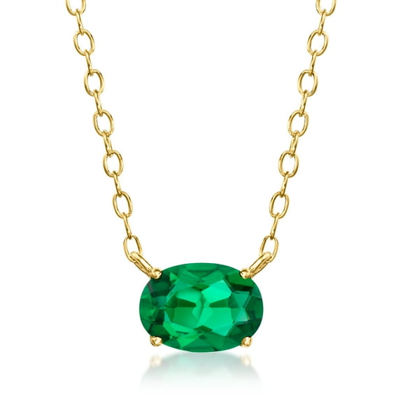 Pure Collection by Ross-Simons 0.50 Carat Oval Lab-Grown Emerald Necklace in 18kt Gold Vermeil, Women's, Adult