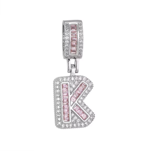 HIJONES Pink Cubic Zircon 26 Letter Alphabet Pendant Necklace for Women Stainless Steel Personalized Initial First Name Jewelry Silver K