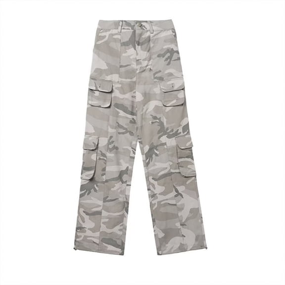 ZHOGXU Mens Baggy Jeans Camouflage Print Straight Leg Cargo Pants With Pockets Casual Soft Pant Streetwear,Light Gray,XXXL