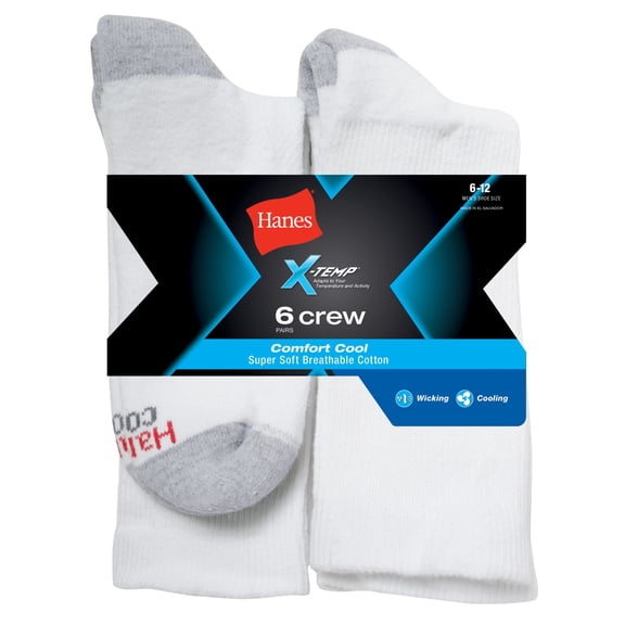 Hanes Men's X-Temp Comfort Cool Crew Socks 6-Pack