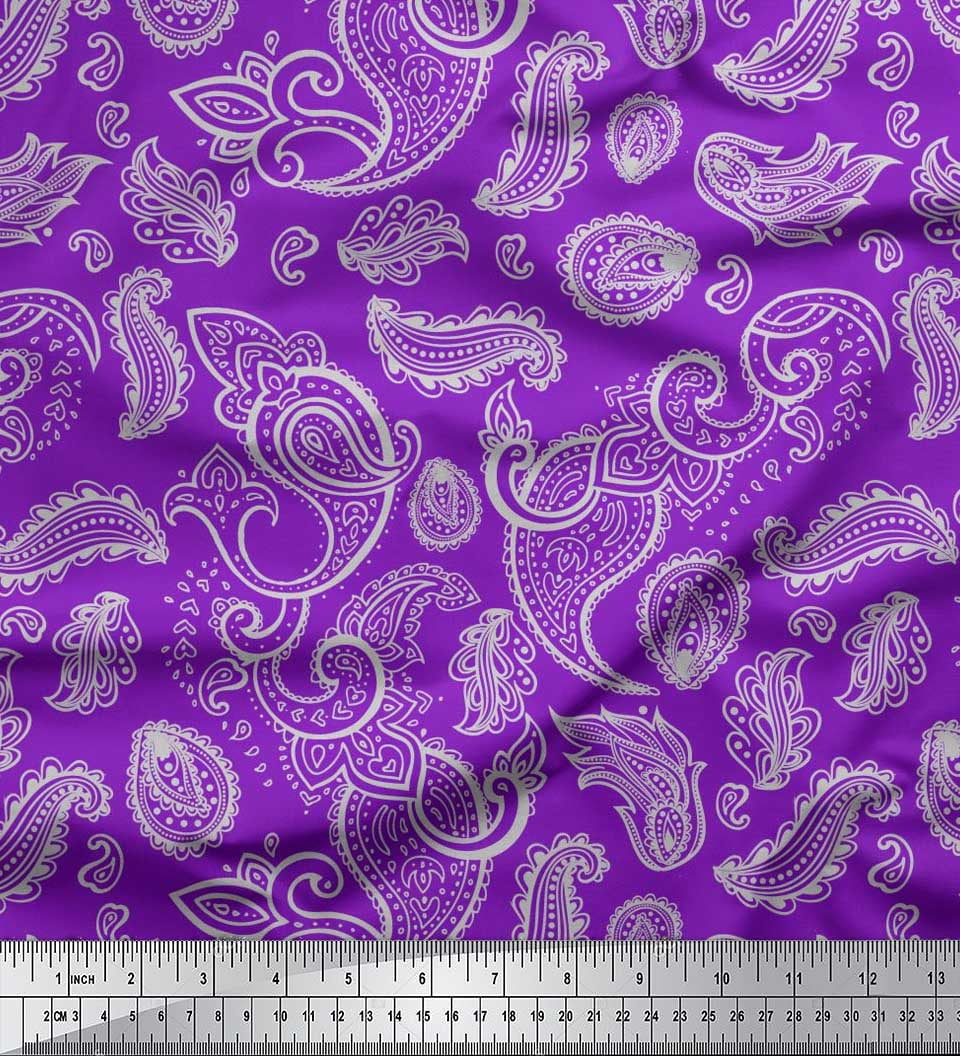 Soimoi Polyester Crepe Fabric Paisley Block Print Fabric by The Yard 42