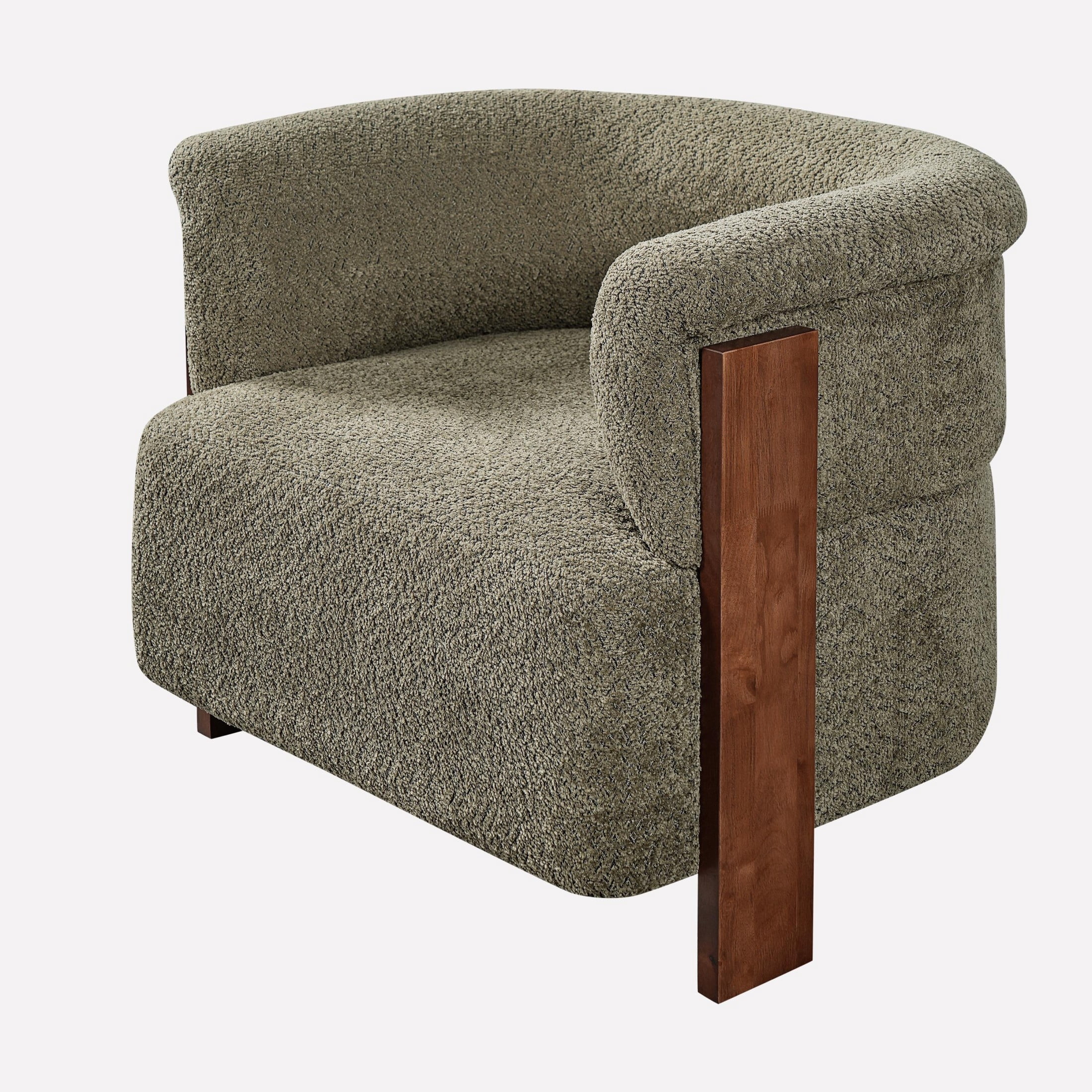 Christopher Knight Home Mid-Century Curved Upholstered Barrel Accent Chair with Wooden Legs, Green