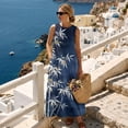 thumbnail image 4 of Xixirimido Tree Leaves Blue Print Summer Dresses for Women Linen-like Flowy Casual Sleeveless Maxi Dress Beach Vacation Sundresses with Pockets, XX-Large, 4 of 7