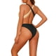 thumbnail image 3 of INSPIRE CHIC Traje de baño de una pieza para mujer, bañador con escote en V profundo y espalda cruzada, monokini en negro y beige mediano, 3 of 5