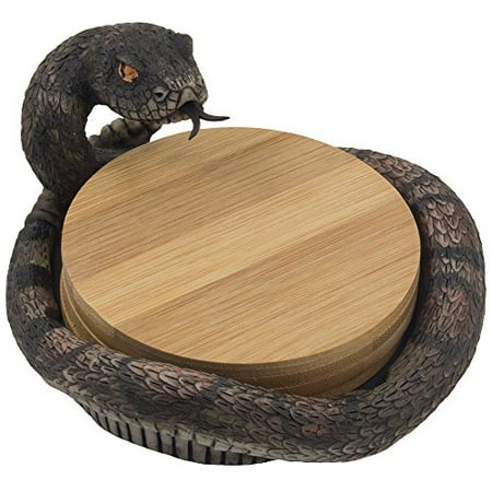 Decorative Rattlesnake Bamboo Drink Coaster Set With Display Holder Decorative Rattlesnake Bamboo Drink Coaster Set With Display Holder Figurine In Southwestern Bar Table Decorations