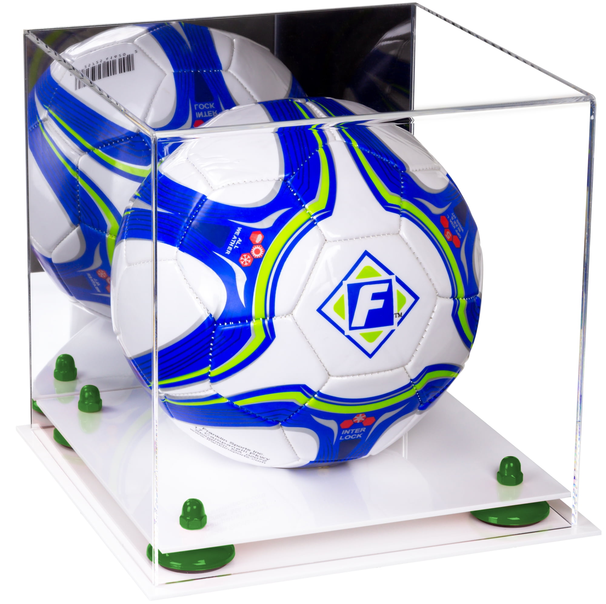 Mirrored Acrylic Soccer Ball Display Case w/ Green Turf Floor & UV Protection 