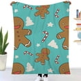 thumbnail image 2 of Christmas Flannel Throw Blanket Gingerbread Man Cane Candy Print Soft Flannel Cozy Blanket Lightweight All Season Fuzzy Blanket for Living Room Couch Sofa Car, 2 of 5