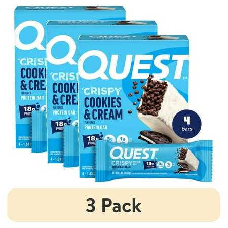 (3 pack) Quest Crispy Protein Bar, Cookies & Cream Flavor, Protein Rich, Low Sugar, 4 Count