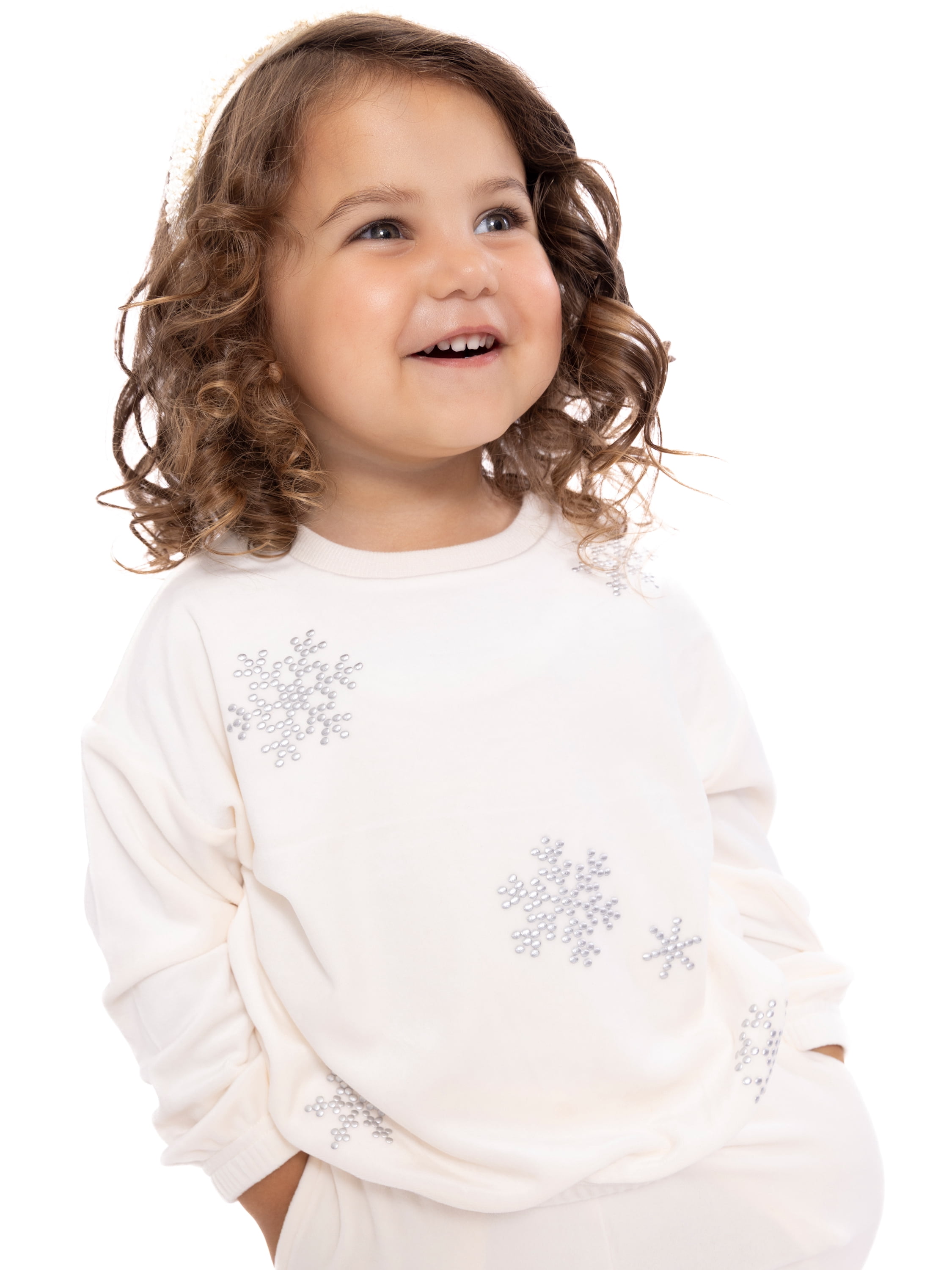 Wonder Nation Toddler Girls Embellished Velour Sweatshirt and Flare Pants Set, 2-Piece, Sizes 12M-5T