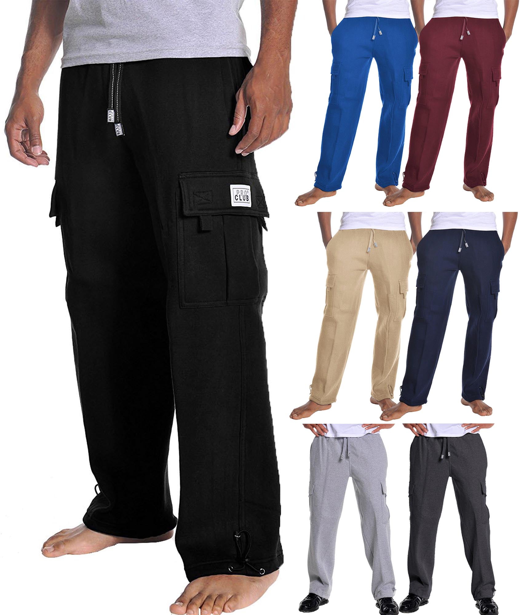 Pro Club Mens Cargo Sweatpants Heavy Weight Fleece Long Pants S-5XL Big and  Tall 