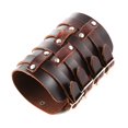 thumbnail image 6 of HZMAN Mens Leather Wide Triple Strap Cuff Wrap Gauntlet Wristband Buckle Fastening Arm Armor Cuff 4 Rows (Brown), 6 of 7