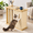 Natural Wood, variant on 3-in-1 Cat Scratcher Side Table with Storage and Wheels, Dark Walnut - Left