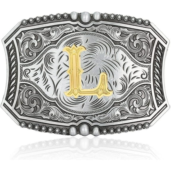 Men's American Western Belt Buckle Knight Vintage Initial Letters A to Z Alphabet Cowboy Rodeo Belt Buckle