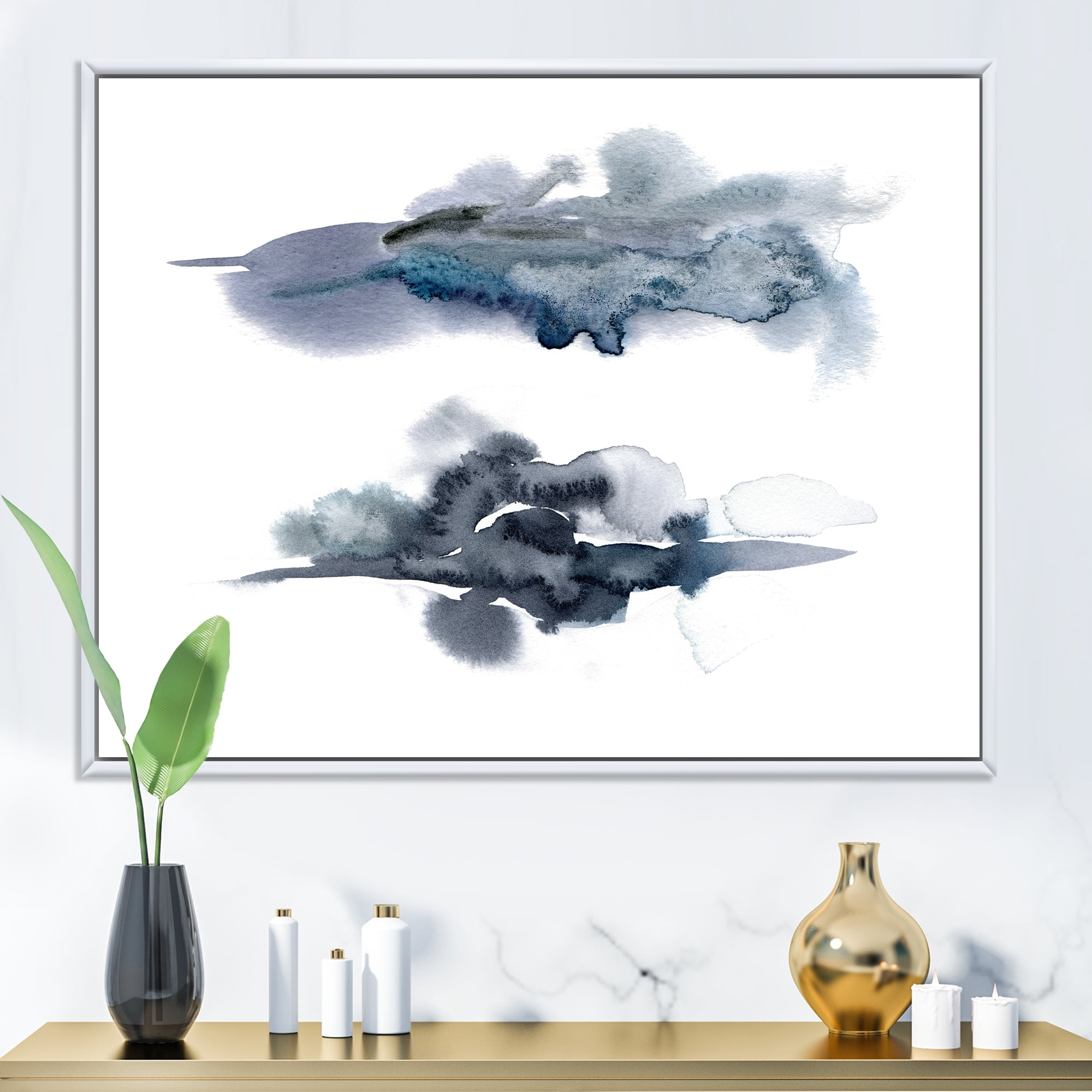 Designart 'Abstract Of Clouds Dark Blue Colored I' Modern Framed Canvas Wall Art Print