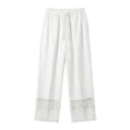 thumbnail image 7 of Miluxas Women Summer Cropped Pants Lightweight Cotton Linen Straight Leg Trouser Lace Hem High Waist Casual Vacation Pants with Pocket White, 7 of 7