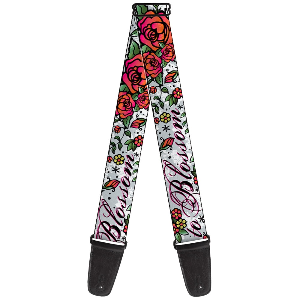 Buckle-Down Guitar Strap, Born to Blossom White, 2 Inches Wide