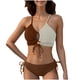 thumbnail image 5 of Trajes de baño Amzcrzy Tankini para mujer, trajes de baño, trajes de baño, bikini, moda para mujer, bikini con tirantes en contraste de color dividido, traje de baño de dos piezas, café, M, 5 of 7