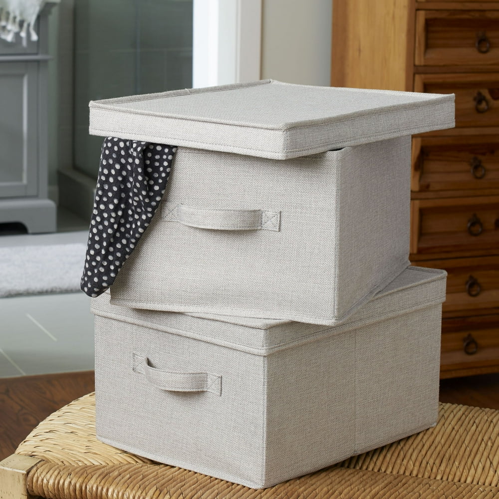 Household Essentials Large Fabric Storage Bin with Lid, Set of 2