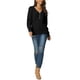 thumbnail image 2 of Suéter casual de punto acanalado con cuello en V y botones de INSPIRE CHIC para mujer de manga larga M Negro, 2 of 6
