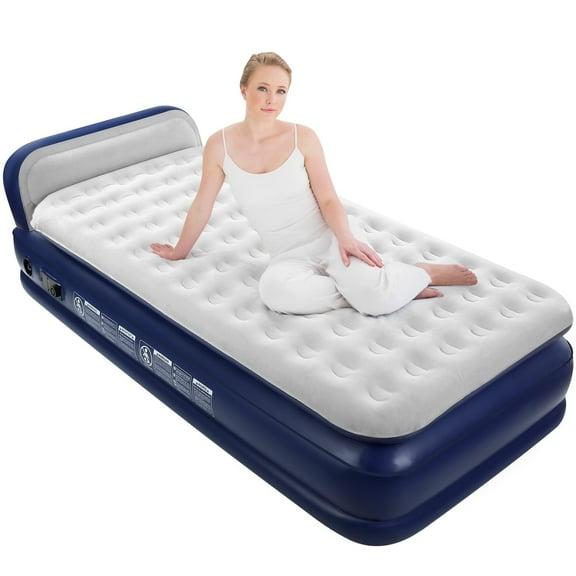 QDH Air Mattress with Headboard Twin XL Size – Built-in Electric Pump Comfort-Plush Enhanced Coil Technology Mattress for Home, Travel & Camping - Durable Blow Up Mattress
