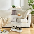 thumbnail image 4 of VECELO 4-Tier Rolling Utility Cart with Lockable Caster Wheels, Extra Hanging Cups and Hooks, Storage Shelves Organizer Cart for Living Room Bathroom Kitchen Office, White, 4 of 9