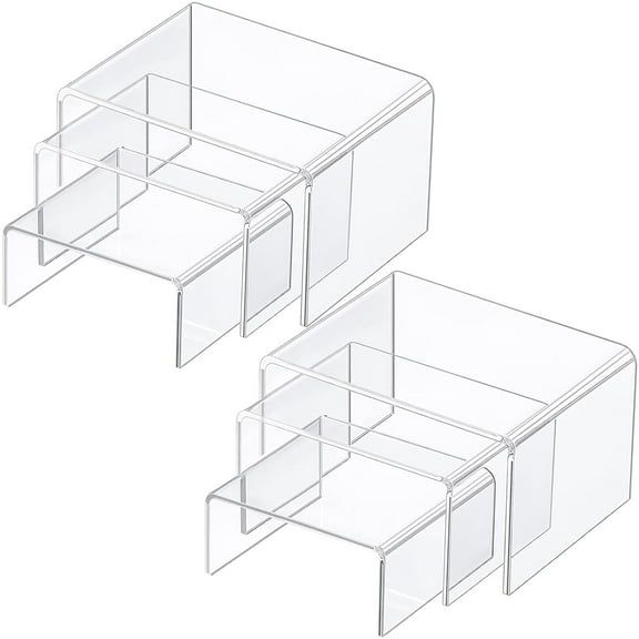 clackibukvyz 6 Pcs Acrylic Display Risers, Clear Rectangular Display Stands for Jewelry Dessert Cupcake Figures