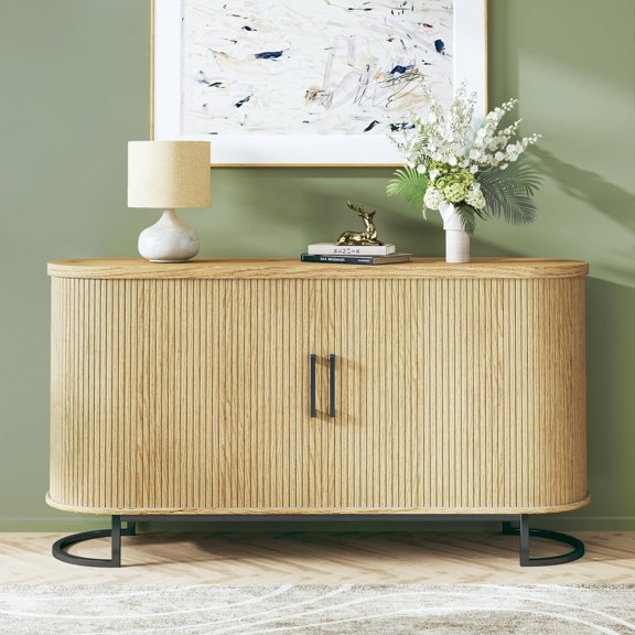 Tomnk Woo 54.3" Buffet Cabinet with Storage, Tambour Doors, Adjustable Shelves, Multifunctional Sideboard Console for Living Room, Dining Room, Kitchen