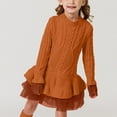 thumbnail image 2 of Splozh Robe pour Bébé Fille, Printemps et Automne, Robe de Fête à Manches Longues pour Filles, Robe en Maille à Motif, Brun, 5-6 Ans, 2 of 6
