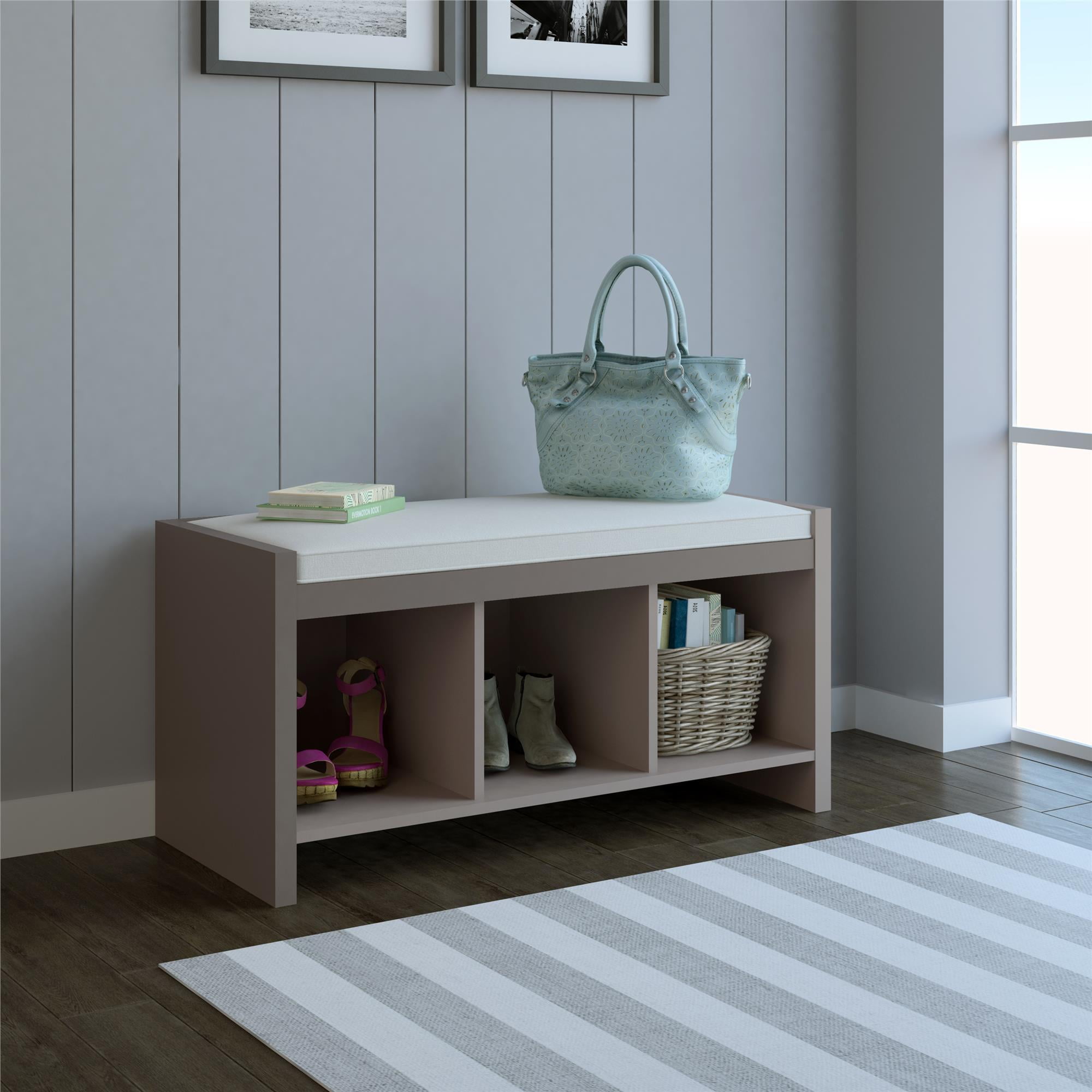 Ameriwood Home Collingwood Entryway Storage Bench with Cushion, Taupe